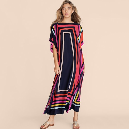 

Chemise Haussements d'épaules Femme Noir Rayé Imprimer Manche Courte Vacances Plage Décontractées Plage Col Rond Longue Ample Taille unique