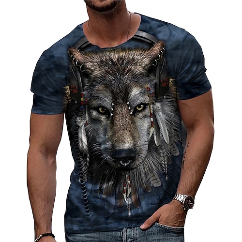 

Hombre Unisexo Camiseta Lobo Estampados Cuello Barco Azul Piscina Impresión 3D Exterior Calle Manga Corta Estampado Ropa Deportes Design Casual Grande y alto / Verano / Verano