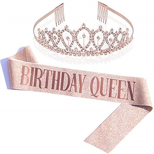 

Birthday Crown & Birthday Girl Sash Set, Rhinestone Tiaras and Crowns for Women Girls Gold Tiara Birthday Gold Sash Princess Tiaras Queen Crowns for Birthday Party Photoshoot