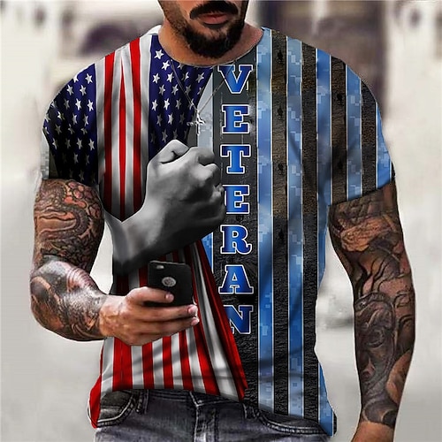 

Men's Unisex T shirt Tee 3D Print Graphic Prints National Flag Crew Neck Street Daily Print Short Sleeve Tops Designer Casual Big and Tall Sports Blue / Summer