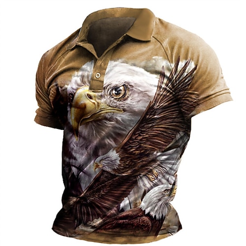 

Men's Collar Polo Shirt Golf Shirt Eagle Turndown Brown 3D Print Street Daily Short Sleeve 3D Button-Down Clothing Apparel Fashion Casual Comfortable