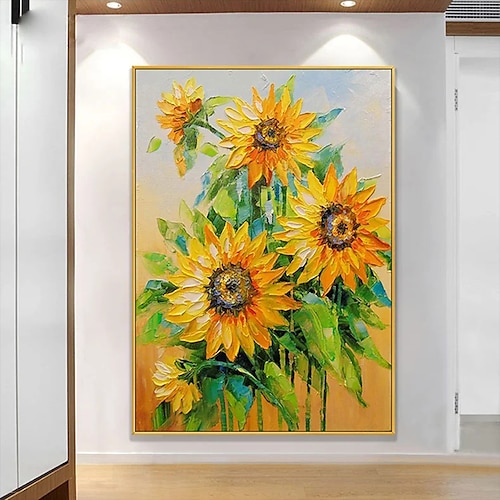 

Mintura Handmade Oil Painting On Canvas Wall Art Decoration Modern Abstract Picture Sunflower For Home Decor Rolled Frameless Unstretched Painting