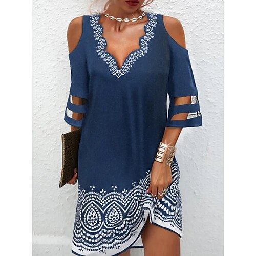 

Women's Casual Dress Mini Dress Navy Blue 3/4 Length Sleeve Ruched Fall Spring Autumn V Neck Modern Weekend 2022 S M L XL