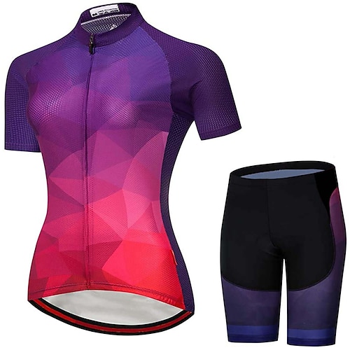 

21Grams Women's Cycling Jersey with Shorts Short Sleeve Mountain Bike MTB Road Bike Cycling Purple Orange Red Gradient Bike Clothing Suit 3D Pad Breathable Quick Dry Moisture Wicking Back Pocket