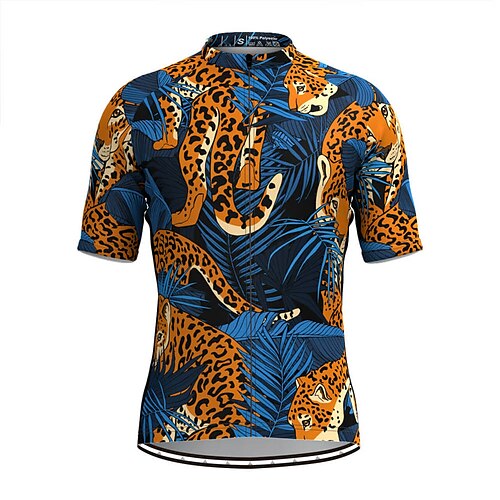 

21Grams Men's Cycling Jersey Short Sleeve Bike Top with 3 Rear Pockets Mountain Bike MTB Road Bike Cycling Breathable Quick Dry Moisture Wicking Reflective Strips Blue Animal Floral Botanical