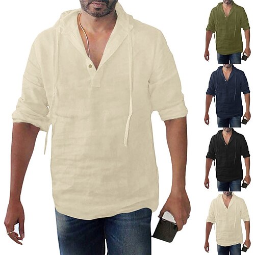 

Men's Shirt Solid Color Hooded Green Khaki Navy Blue Black Casual Daily Long Sleeve Button-Down Clothing Apparel Fashion Casual Breathable / Sports