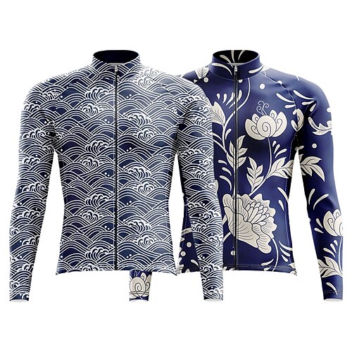 

Homme Femme Maillot Velo Cyclisme manche longue VTT Vélo tout terrain Vélo Route Bleu Bleu Blanc Graphic Botanique Floral Vélo Respirable Séchage rapide Evacuation de l'humidité Spandex Des sports