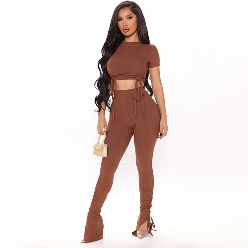 

Women's Streetwear Plain Casual Daily Two Piece Set Tracksuit Shorts Sets Pant Drawstring Tops