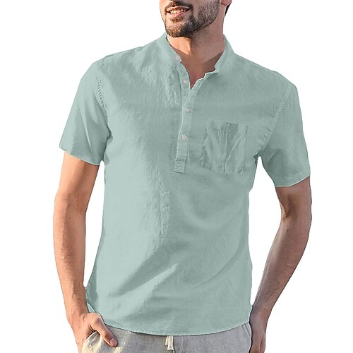 

Men's Casual Shirt Print Plain Solid Color Stand Collar Casual Daily Button-Down Short Sleeve Tops Lightweight Breathable White Black Gray