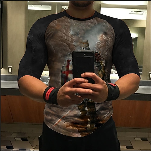 

Men's T shirt Tee 3D Print Graphic Patterned Color Block Soldier Plus Size Crew Neck Daily Sports Print 3/4 Length Sleeve Tops Designer Basic Casual Big and Tall Brown / Summer