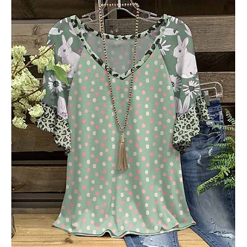 

Women's Plus Size Curve Tops Blouse Shirt Polka Dot Tie Dye Ruffle Print Short Sleeve V Neck Streetwear Daily Going out Polyester Spring Summer Black Blue