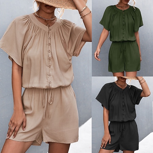 

Women's Jumpsuit Crew Neck Solid Color Sport Athleisure Clothing Suit Short Sleeve Breathable Soft Comfortable Everyday Use Casual Athleisure Daily Activewear Outdoor
