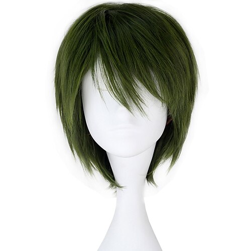 

Hair Men's Synthetic Short Straight Dark Green Anime Cosplay Full Wig C151