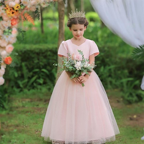 

Kids Little Girls' Dress Solid Colored Tulle Dress Party Daily Bow Blue Gray Purple Maxi Short Sleeve Princess Cute Dresses Spring Summer Slim 4-13 Years