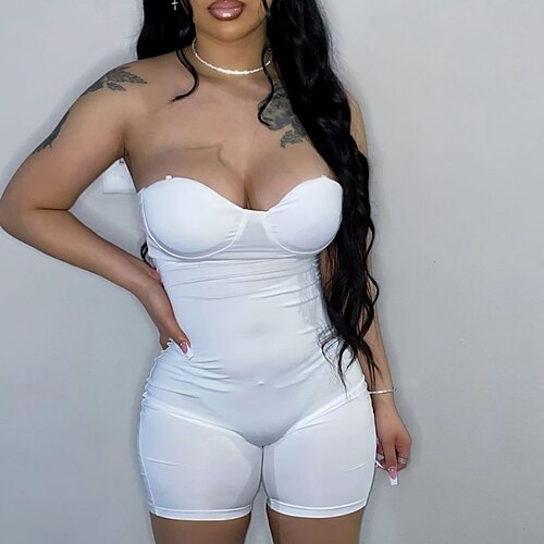 

Women's Romper Backless Solid Color Deep U Active Sport Holiday Regular Fit Sleeveless Pink Khaki White S M L Spring
