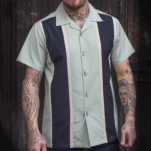 

Men's Shirt Striped Turndown Street Casual Button-Down Short Sleeve Tops Casual Fashion Breathable Green / Summer