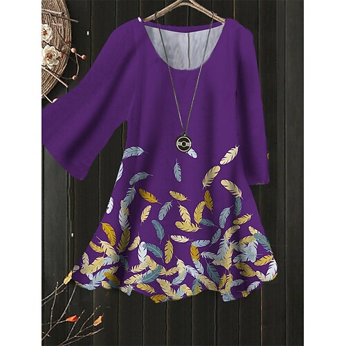 

Women's Plus Size Tops Blouse Shirt Graphic Patterned Print 3/4 Length Sleeve Crewneck Streetwear Daily Holiday Polyester Spring Summer White Black