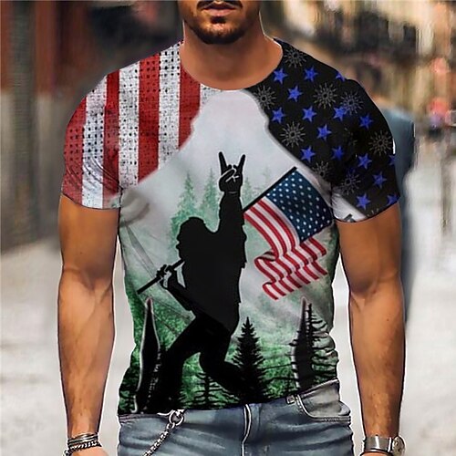 

Men's Unisex T shirt Tee 3D Print Graphic Prints National Flag Crew Neck Street Daily Print Short Sleeve Tops Designer Casual Big and Tall Sports Red / Summer