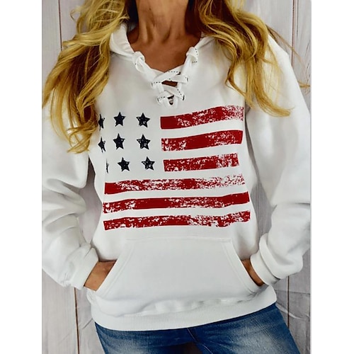 

Per donna Felpa con cappuccio A cordoncino Stampa Felpa Cotone A strisce Stella Sport Athleisure Superiore Manica lunga Traspirante Morbido Comodo Uso quotidiano Strada Informale Athleisure