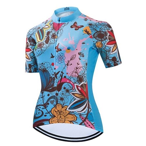 

21Grams Women's Cycling Jersey Short Sleeve Bike Top with 3 Rear Pockets Mountain Bike MTB Road Bike Cycling Breathable Quick Dry Moisture Wicking Reflective Strips Blue Butterfly Polyester Spandex