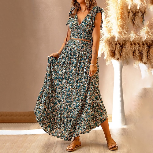 

Mujer Vestido de Columpio Vestido de flores Verde Trébol Azul Piscina Verde Oscuro Manga Corta Floral Volante Primavera Verano Escote en Pico Holgado 2022 S M L XL XXL 3XL