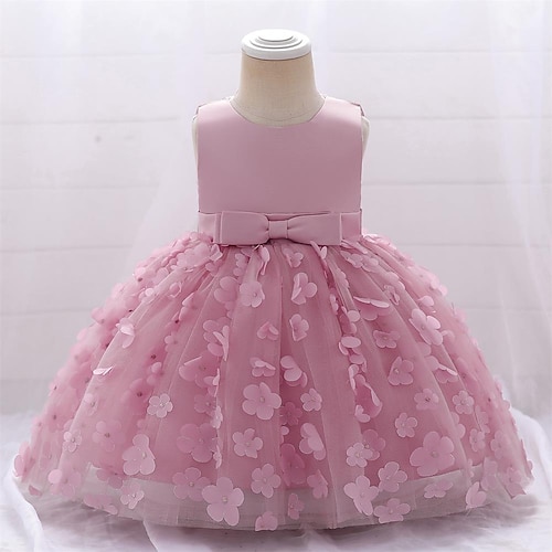 

Toddler Girls' Dress Solid Colored Tulle Dress Knee-length Dress Party Bow Sleeveless Cute Dress 2-6 Years Spring Pink Wine Dusty Rose