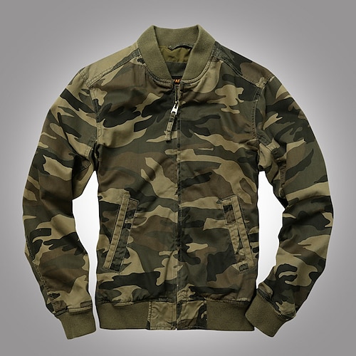 

Herren Jacke Outdoor Strasse Täglich Frühling Herbst Standard Mantel Ständer Regular Fit warm halten Atmungsaktiv Strassenmode Militär Stil Jacken Langarm Feste Farbe camuflaje Tasche Grün Schwarz