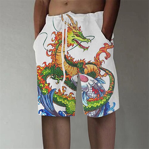 

Men's Shorts Beach Shorts Drawstring Elastic Waist 3D Print Graphic Dragon Breathable Soft Short Casual Daily Holiday Streetwear Designer White Micro-elastic