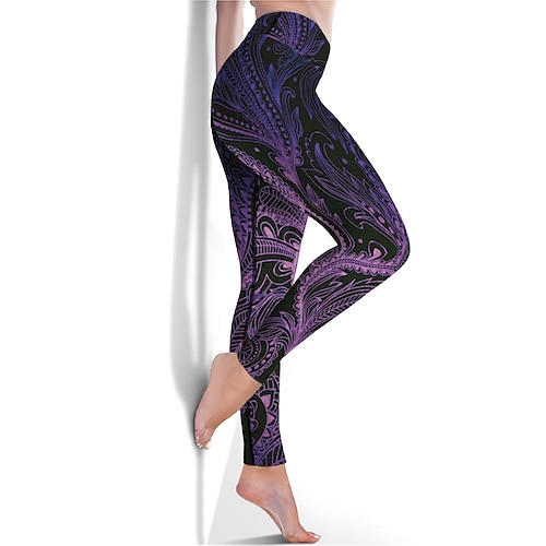 

Women's Leggings Workout Tights Cropped Design High Waist Tummy Control Butt Lift Paisley Purple Yellow Blue Yoga Fitness Gym Workout Sports Activewear High Elasticity Athletic Athleisure