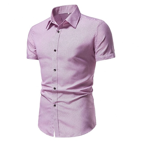 

Men's Dress Shirt Houndstooth Turndown Pink Navy Blue White Black Outdoor Street Short Sleeve Button-Down Clothing Apparel Fashion Casual Breathable / Summer / Spring / Summer