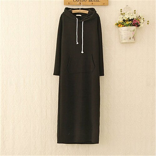 

Women's Shift Dress Maxi long Dress Black Gray Long Sleeve Pure Color Pocket Fall Winter Hooded Casual Classic 2022 One-Size