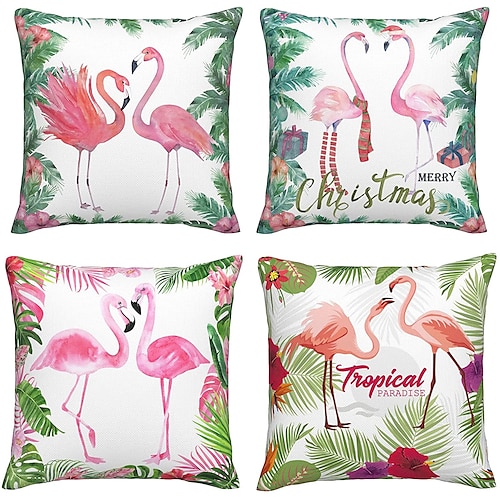 

Flamingo Double Side Cushion Cover 4PC Soft Decorative Square Throw Pillow Cover Cushion Case Pillowcase for Bedroom Livingroom Superior Quality Machine Washable Indoor Cushion for Sofa Couch Bed Chair