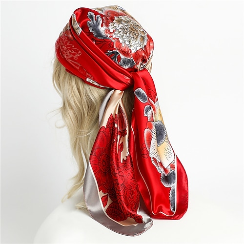 

1pcs 9090cm Boho Square Silk Scarf Women Print Small Neck Scarfs Office Lady Hair Band Foulard Hand Kerchief Female Bandana Shawl