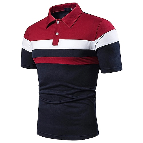 

Men's Golf Shirt Tennis Shirt Simple Collar Shirt Collar Sports & Outdoor Causal Patchwork Short Sleeve Tops Cotton Casual Daily Casual / Sporty Light gray Red Navy Blue/Summer