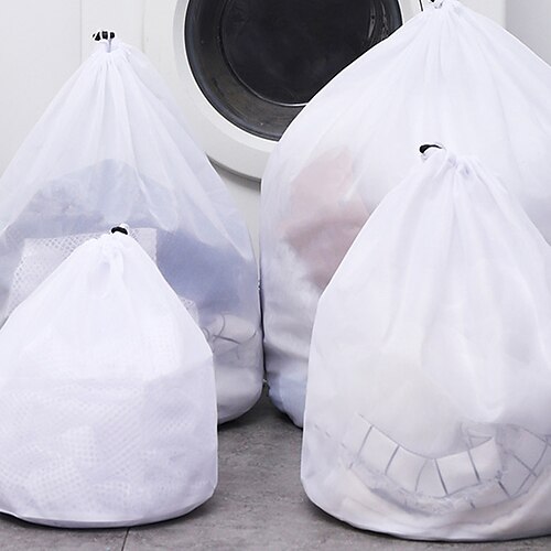 

Mesh Laundry Bag with Drawstring for Delicates Washing MachineTravelingCollegeDirty Clothes/Net Big Size Heavy Duty Reusable Door Foldable/Garment White 4 Pack
