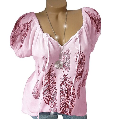 

Women's Plus Size Tops Blouse Shirt Floral Print Short Sleeve V Neck Streetwear Daily Going out Polyester Spring Summer Green White
