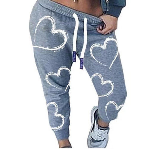 

Women's Sweatpants Jogging Pants Pink Gray Black Mid Waist Casual / Sporty Athleisure Casual Weekend Print Micro-elastic Ankle-Length Comfort Heart S M L XL XXL