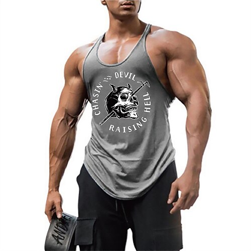 

Men's Tank Top Vest Skull Graphic Prints Crew Neck Blue Red Gray Black Hot Stamping Plus Size Outdoor Daily Sleeveless Print Clothing Apparel Fashion Designer Classic Hawaiian / Summer / Summer