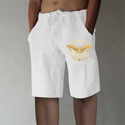 

Homme Short Droite Taille elastique Imprimer Imprimés Photos Aigle Confort Respirable Court Sport extérieur du quotidien Mélange de Coton Design à la mode Blanche / Eté
