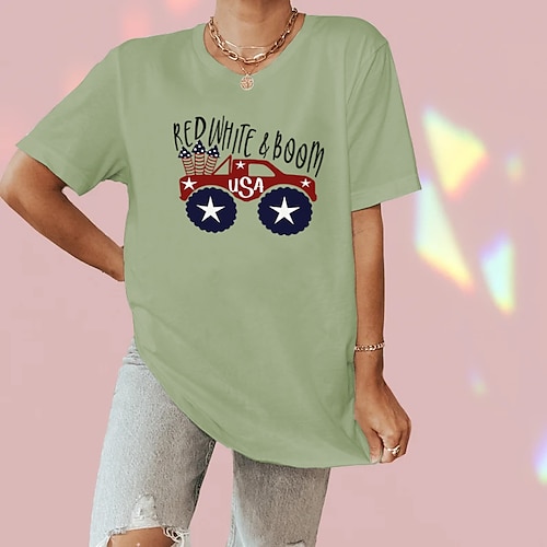 

Mulheres Camiseta Branco Amarelo Verde Claro Gráfico Imprimir Manga Curta Casual Final de semana Básico Decote Redondo Padrão Algodão Pintura S