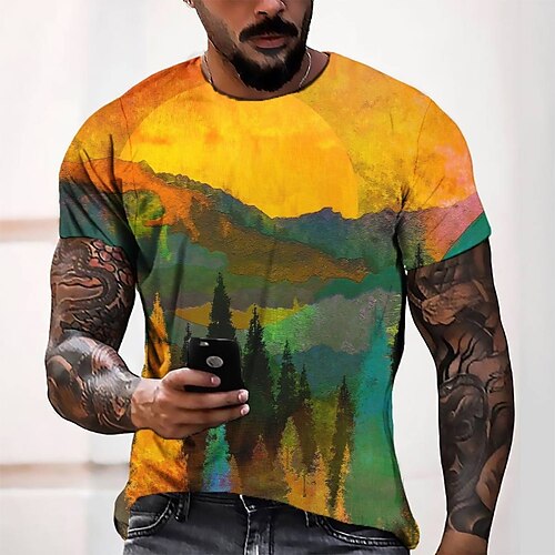 

Men's T shirt Tee Tee Graphic Round Neck Orange 3D Print Casual Daily Short Sleeve 3D Print Clothing Apparel Fashion Cool Designer Comfortable / Summer / Summer