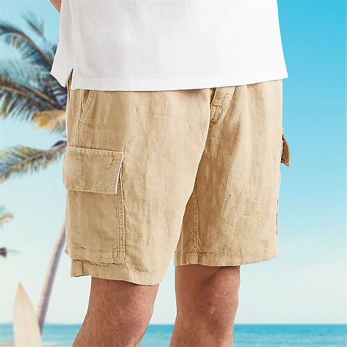 

Men's Classic Style Fashion Shorts Cargo Shorts Multiple Pockets Elastic Drawstring Design Short Pants Sports Outdoor Casual Micro-elastic Solid Color Cotton Blend Comfort Breathable Mid Waist Camel