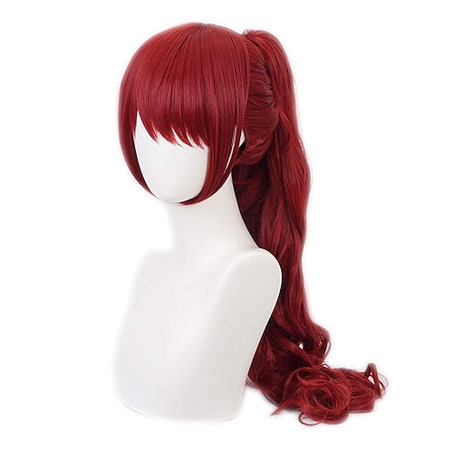 

Anime Cosplay Wigs Long Ponytail Red Wavy Women Clip on Ponytail Party Hair Halloween