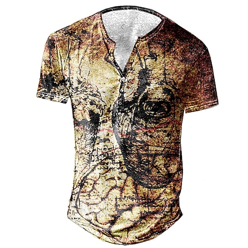 

Hombre Camiseta Henley Shirt Tee Graphic Abstracto Henley Caqui Impresión 3D Talla Grande Exterior Diario Manga Corta Abotonar Estampado Ropa Básico Design Casual Grande y alto / Verano / Verano