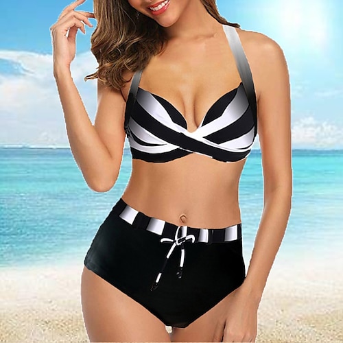 

Women's Swimwear Bikini 2 Piece Plus Size Swimsuit Slim for Big Busts Plain Multi Color Black Camisole Strap Bathing Suits New Vacation Fashion / Sexy / Padded Bras