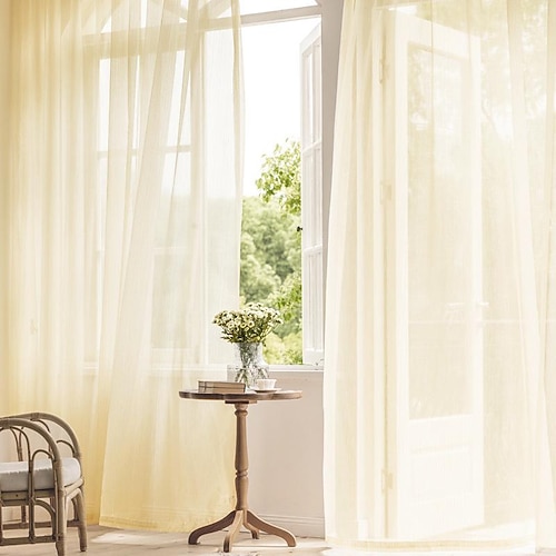 

Basic Rod Pocket Streamer Yarn Sheer Voile Window Curtain Panels Beige 1 Panel for Kitchen Bedroom Children Living Room Yard