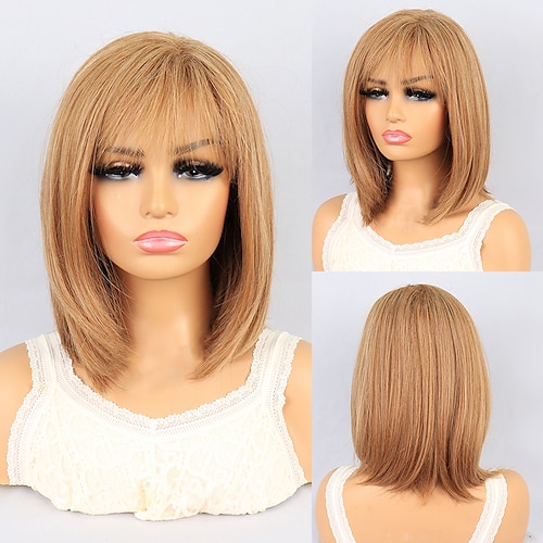 

Synthetic Wig Straight Middle Part Wig 14 inch Ombre Black / Medium Auburn Synthetic Hair Women's Gradient
