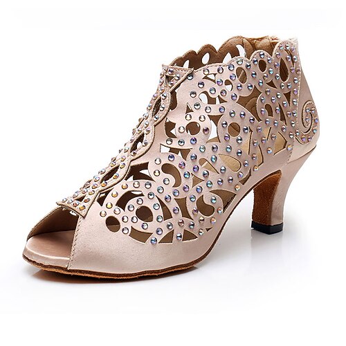 

Women's Latin Shoes Salsa Shoes Indoor Professional ChaCha Glitter Crystal Sequined Jeweled Heel High Heel Peep Toe Zipper Adults' Almond Black / Sparkling Glitter / Satin