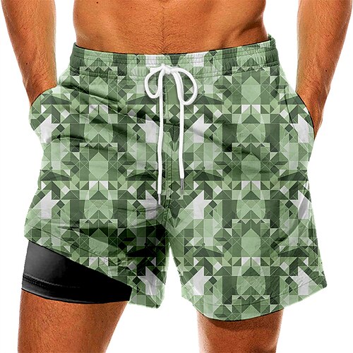 

Men's Swim Trunks Swim Shorts Quick Dry Board Shorts Bathing Suit with Pockets Compression Liner Drawstring Swimming Surfing Beach Water Sports Grid Pattern Summer / Stretchy