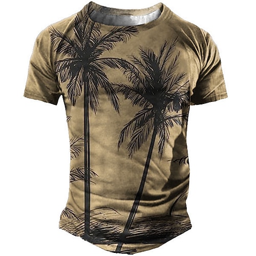 

Men's Unisex T shirt Tee 3D Print Graphic Prints Coconut Tree Crew Neck Street Daily Print Short Sleeve Tops Designer Casual Vintage Big and Tall Green Blue Khaki / Summer